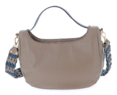 Sac à main bicolore en cuir grainée taupe/bleu