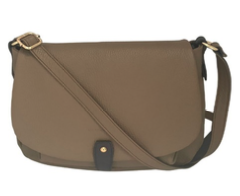 Sac besace bicolore taupe/bleu en cuir