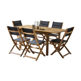 Salon de jardin rectangulaire extensible BILBAO avec 6 chaises en textilène - 6/8 pers - noir