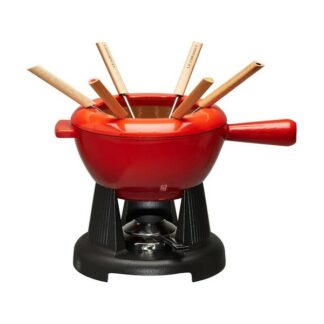 Service à fondue avec manche en fonte 6 personnes - cerise