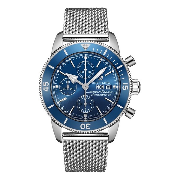 Montre homme Superocean Heritage chronograph 44 cadran bleu bracelet acier