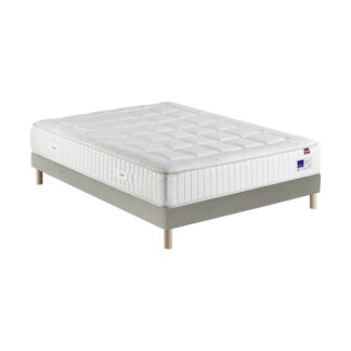 Lit BEAU DORMIR 160 x 200 cm - chenille gris - blanc