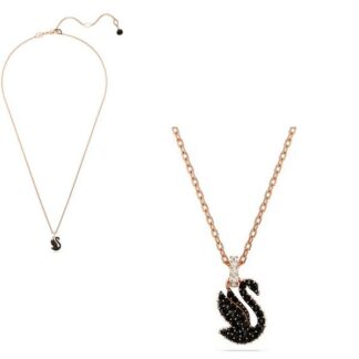 Pendentif Swan placage or rose 18 carats - noir