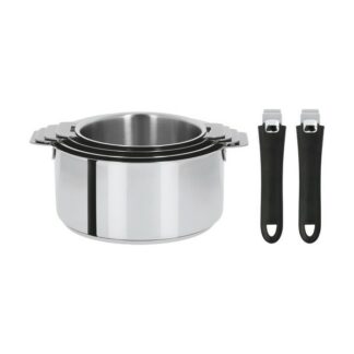 Set de 4 casseroles MUTINE en inox avec 2 poignées amovibles