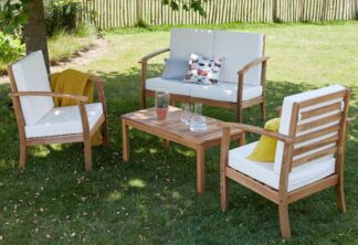 Salon de jardin en Acacia 1 canapé, 2 fauteuils et 1 table basse