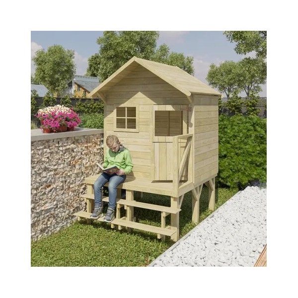 Maisonnette sur pilotis LENA 60 cm avec escalier - 3 enfants