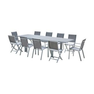 Salon de jardin TULUM avec 6 fauteuils et 4 chaises - 6 /10 pers - blanc -gris