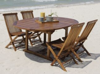 Salon de jardin en Teck Huilé 4/8 comprenant 1 table et 4 chaises