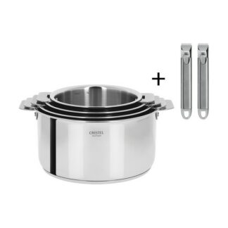 Set de 4 casseroles en inox + 2 poignée amovible