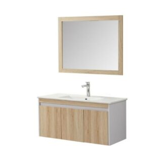 Ensemble de salle de bain bois et blanc 99 cm