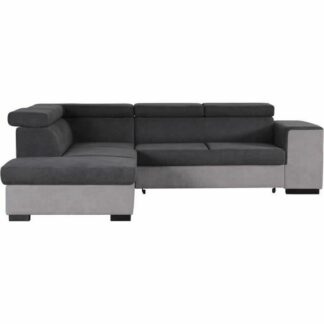 Canape d'angle gauche convertible ARMSTRONG + coffre 5 places - Tissu gris clair et gris foncé