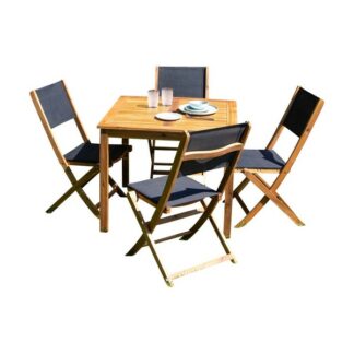 Salon de jardin carré BILBAO avec 4 chaises - 4 pers - noir