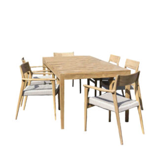Salon de jardin en teck et cordage CALVI 6 fauteuils - 6-8 pers - beige