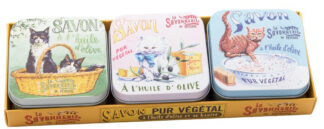 LA SAVONNERIE DE NYONS Lot de 3 Savons  Les Chats - Parfum Fleur de Coton - Boîte Métal 100 G