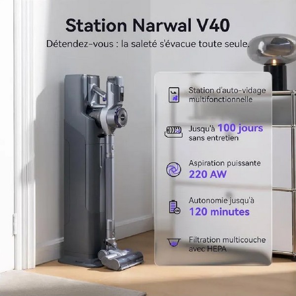 Aspirateur Balai laveur V40 avec station autonettoyante - blanc – Image 4