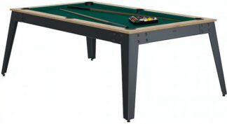 Billard exterieur convertible STEEL Chêne sablé pieds Gris avec drap vert