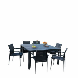 Salon de jardin carrée en aluminium COMO 6 fauteuils 4-8 pers - gris