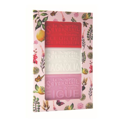 LA SAVONNERIE DE NYONS Fourreaux aux 3 savons Rose - Cerise/Amande/Figue 3 X 100 G