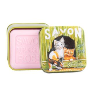 LA SAVONNERIE DE NYONS Chat & Chatons - Savon Parfum à la Rose - Boîte Métal 100 g